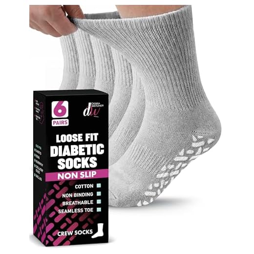 Debra Weitzner 6 Pairs Non-Binding Loose Fit Sock - Non-Slip Diabetic Socks for Men and Women - Ankle Crew Grey