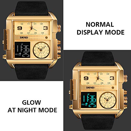 Image of SKMEI Men's Digital Sports Watch, LED Square Large Face Analog Quartz Wrist Watch with Multi-Time Zone Waterproof Stopwatch