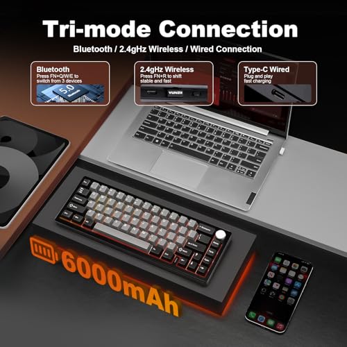 Image of YUNZII AL68 Wireless Mechanical Keyboard (Black, Cocoa Cream V2), Coffee Cat Dye Sub PBT Keycaps(Cherry Profile, Coffee Cat)