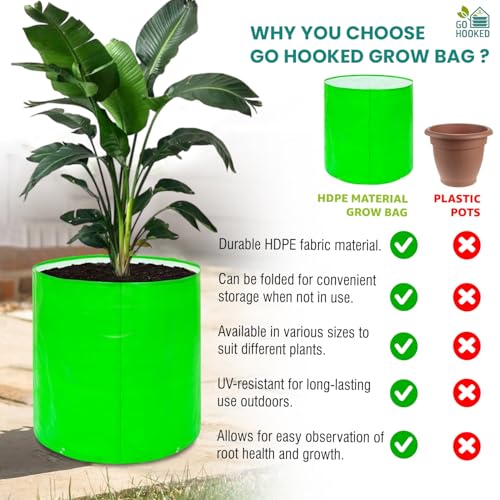 Image of Go Hooked Grow Bags for Gardening Vegetables Herbs & Flowers (Set of 5) Planter Bags for Home Balcony Terrace & Outdoor Farming (12 Inch, 250gsm) Heavy Duty Reusable Gallon Grow Bags (Round)