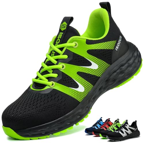 Scarpe Antinfortunistiche Uomo Donna Leggere Scarpe da Lavoro Comode Scarpe Sicurezza con Punta in Acciaio Traspiranti Verde 44 EU