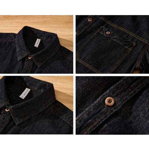 XYGJZ Men's Summer Cotton Shirts Short Sleeve Button Down Casual Denim Shirts4