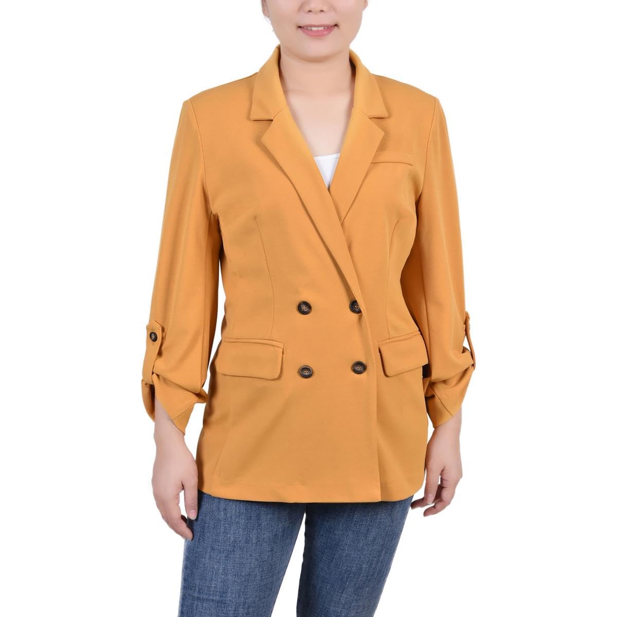 Petite Long Sleeve Double Breasted Crepe Jacket