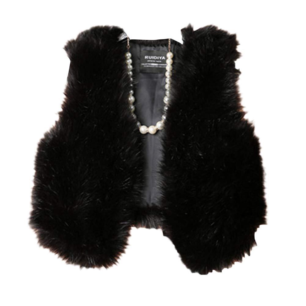 YOUCAI Women's Faux Fur Gilet Vest Coat Winter Warm Sleeveless Jacket Short Waistcoat Plain Shaggy Body Warmer,M,Black