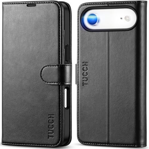 TUCCH Wallet Case for iPhone Air (6.5) 2025 RFID Blocking 4 Card Holders | Kickstand | Shockproof TPU Shell | PU Leather | Magnetic Closure | Protective Flip Folio Cover | Black