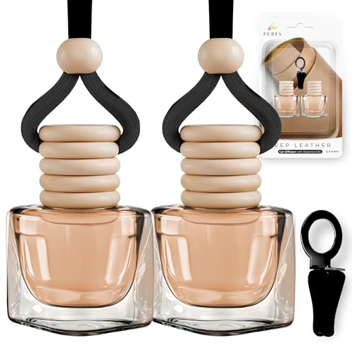 Leather Musk Car Air Freshener | Hanging Car Freshener with Vent Clip | New Car Fragrance Slow-Release Aroma Technology Adjustable Scent Intensity | Premium Interior Accessories by Perfa