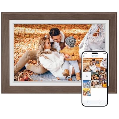 Dragon Touch Digital Picture Frame WiFi 10 inch IPS Touch Screen Digital Photo Frame Display, 32GB Storage, Auto-Rotate, Share Photos via App, Email, Cloud, Classic 10 Brown Cover