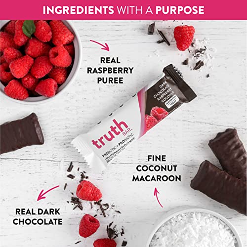 Truth Bar Dark Chocolate Raspberry Coconut Prebiotic And Probiotic Plant Based Snack Bar That Contains Omega-3’S From Chia To Promote Gut Health And Digestion | Healthy Snack, Plant Based, High Fiber, Low Sugar, Keto, Kosher, Dark Chocolate, Vegan, Gluten Free | The Gut Friendly Candy Bar | #TOP1
