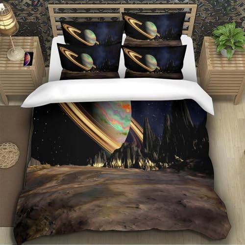 Housse de couette planète spatiale 140x200 microfibre 3D pour lit simple