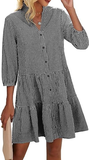 Toplop Sommerkleid Damen Knielang 3/4 Arm: Elegant Hemdkleid Blusenkleid...