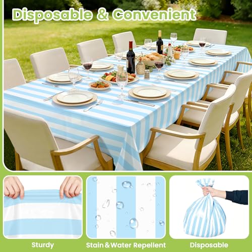 Image of Mulbozy Light Blue Striped Tablecloth 2 Pack,Light Blue and White Striped