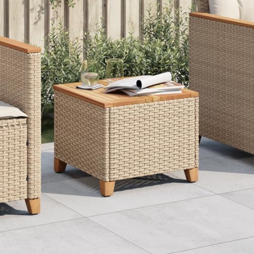 Générique Table de Jardin Beige 45x45x37 cm résine tressée et Bois Acacia,Tables de Jardin,366327