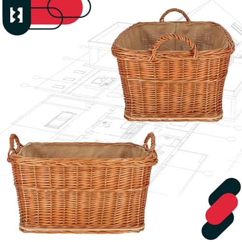 KOTARBAU® Weidenkorb für Brennholz - Holzkorb für Kaminholz - Erntekorb - 60x50 cm - Kaminholzkorb mit Henkel - Holz Tragekorb - Brennholzkorb - Weide - Natürlich - Naturfarbe