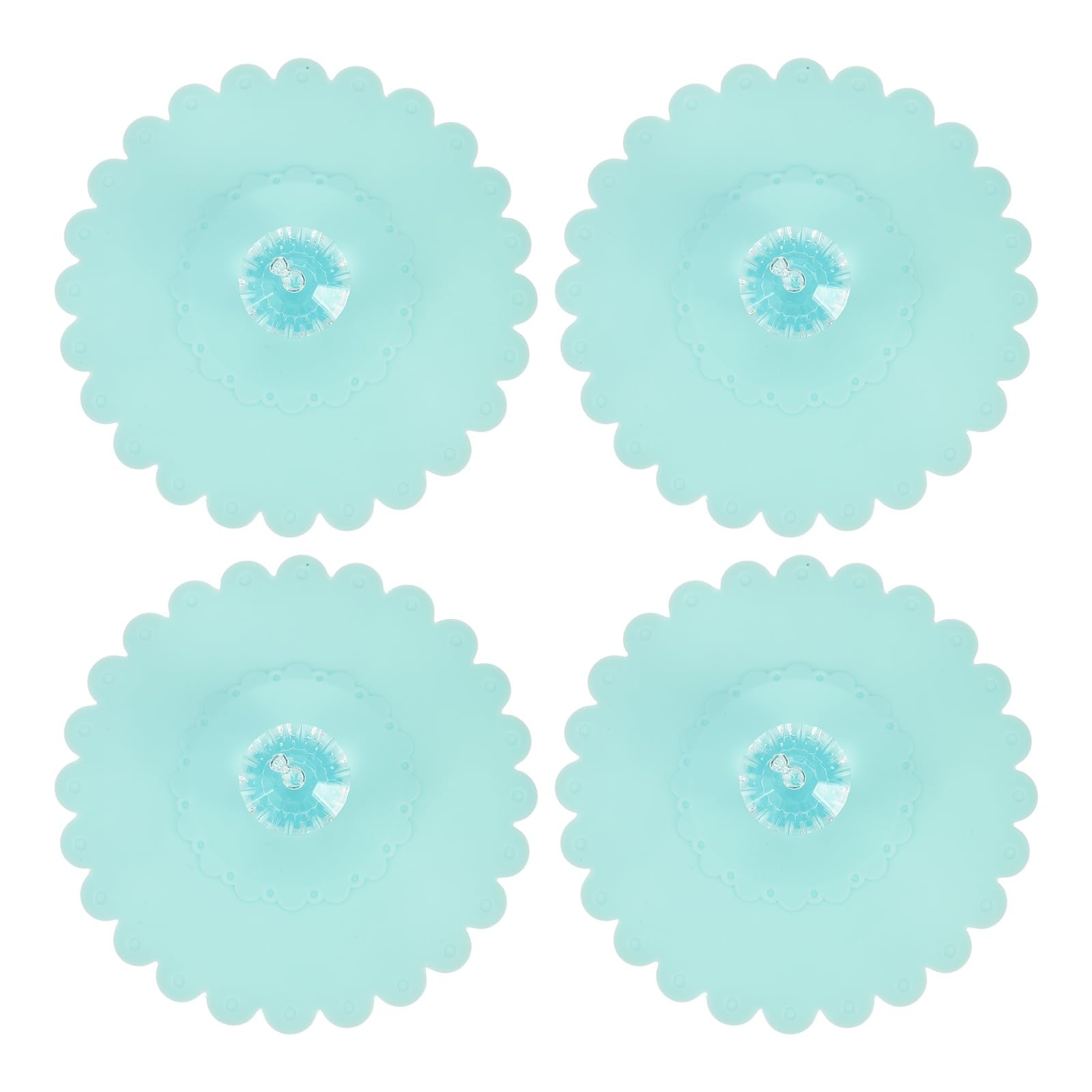 sourcing map 4Pcs Silicone Cup Covers, Silicone Cup Lids with Acrylic Clear Diamond Knob Reusable Mug Lids Anti-dust Airtight Seal for Tea Coffee Glass Mug, Powder Blue