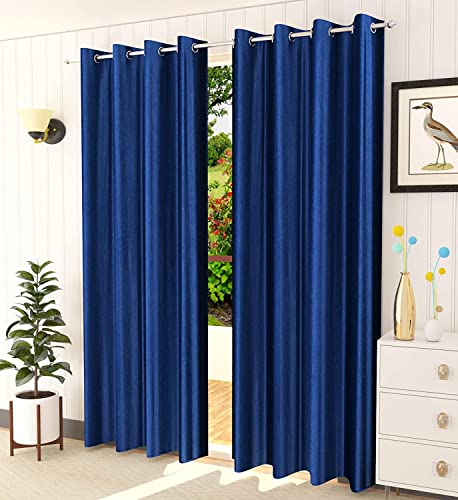 Image of Curtains 9 Feet Long for Living Room - Long Door Curtains Set 1 Pcs Panel, Solid Parda for Home Decor & Office Blue Colour 9 feet (48 x 108 Inch) - 1 Pcs