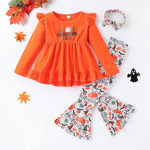 Image of Axumity Kid Girl Clothes Ruffle Sleeve Top Floral Allover Pants 3-9 Years Fall Outfit Set