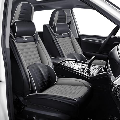 Image of Car Seat Cover for Chevy Equinox 2005-2026 Full Coverage Nappa Leather Car Seat Protector, Fashion Anti-Slip Waterproof Breathable Easy to Install, Auto Interior Accessories(Front Seat,Black&Gray)
