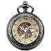 ManChDa Reloj de bolsillo para hombre con lupa especial mecánica, con números romanos y cadena y caja de regalo (bronce/negro), 2.Negro, S,