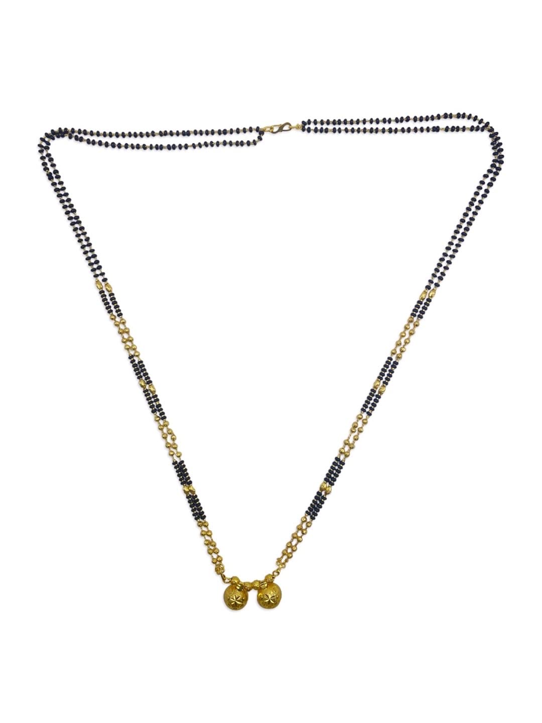 Mangalsutra for Women Stylish New Traditional Marathi Style Artificial Gold Long Vati Mangalsutra Designs Double Black Beads Chain (32 Inches)-image-48