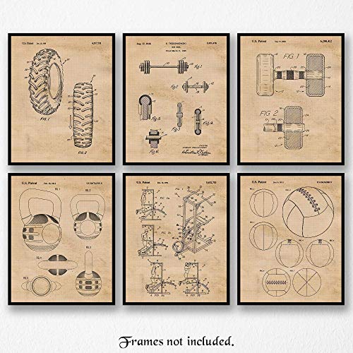 Vintage Cross Fit Patent Art Poster Prints, Set of 6 (8x10) Unframed Photos, Great Wall Art Decor Gifts Under 20 for Home, Office, Garage, Man Cave, Gym, Student, Teacher, Coach, Trainers, Fan