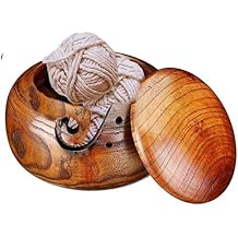 Joyeee 1 Pcs Wooden Yarn Bowl with Lid, Crafted Wooden Weaving Thread Bow with Carved Holes, Premium Knitting Storage Accessories & Supplies, Handcrafted Round Yarn Ball Bowl Brown Box, 16 CM #02
