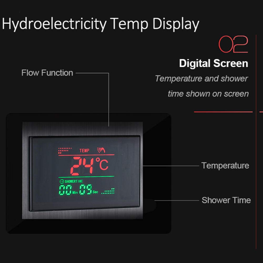 Hydroelektryczność cyfrowy wyświetlacz panel prysznicowy kolumna LED deszcz wodospad prysznic 2-drożne dysze spa wanna prysznic mikser - CZARNY-9001