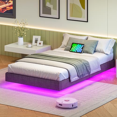HOOBRO Bett 90 x 200 cm, Gästebett mit Ladestation und LED Beleuchtung, Bettgestell 90 x 200 cm, Bettrahmen, Einfache Montage, für Schlafzimmer, Gästezimme, Dunkelgrau EGYZ011CDBF01