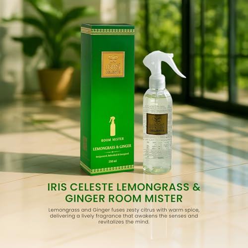 Image of IRIS Celeste Room Mister 250ml | Long-Lasting Room Freshener Spray with 1200 Sprays | Instant Home Fragrance for Living Room, Bedroom & Office (Lemongrass & Ginger)