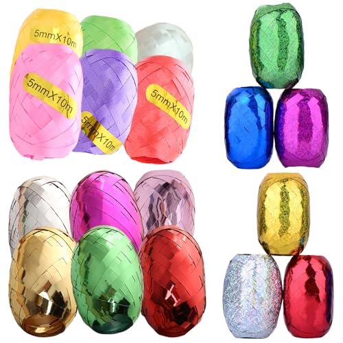 18 Rollen Farbband, Jede Rolle Farbband ist 10 Meter lang, Geschenkband für Weihnachten, Leuchtend Farbige Gestreifte Bänder, Hochwertiges Geschenkband für Geschenkverpackungen (5 mm)