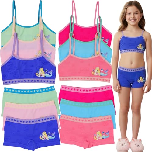 Image of ToBeInStyle Girl Pack of 6 Set Spaghetti Strap Training Bras & Boyshorts Bikinis