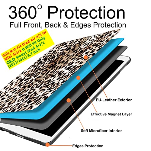 Image of DuraSafe Cases for iPad 2nd 2011 3rd 4th Gen 2012-9.7 Inch [iPad 4 iPad 3 iPad 2 Old Model ] A1458 A1416 A1395 MC705HN /A MD328HN /A Ultra Slim Printed Smart PU Leather Flip Folio Book Cover - Leopard