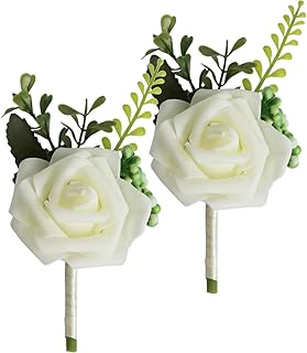2 Stück Boutonniere Hochzeit Bräutigam Anstecker aus Pe und Metall Komfortabel und Dekorativ Weiß für Hochzeit und Feierlichkeiten