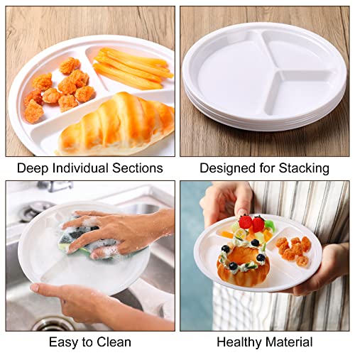 12 Packs Portion Control Plate 10.5 Inch 3 Compartment Divided Dinner Plate Reusable Salad Platter Dishes Diet Plate Meal Trays Microwave And Dishwasher Safe For Weight Loss Adults Kids #TOP2