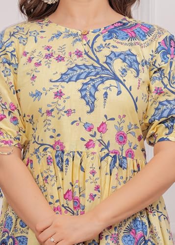 Image of Kuruti B Sheets Women's Cotton Floral Printed Regular Fit Anarkali Kurta for Women