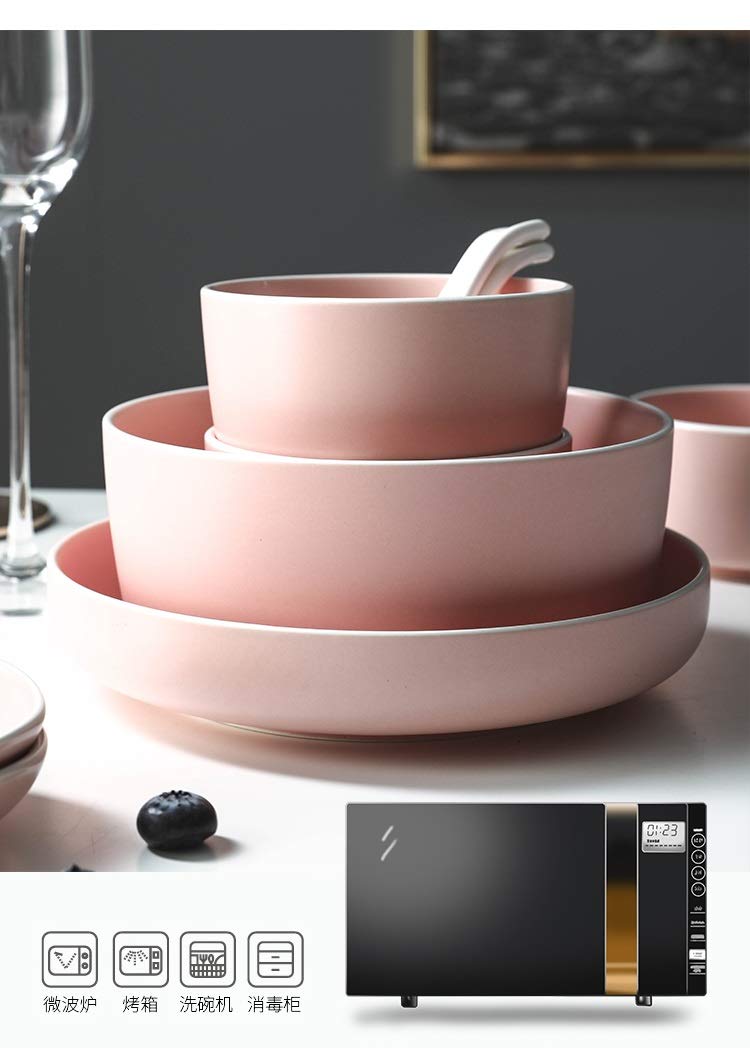 36-Teiliges Nordisches Geschirrset, Schlicht Und Kreativ, Aus Keramik, Inklusive Essstäbchen, Tellern, Schüsseln Und Mehr, Für 8 Personen, Rosa