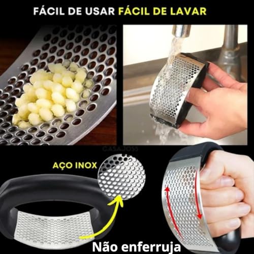 Espremedor Manual De Alho Em Aço Inox Amassador Sem Cabo Triturador De Cozinha Socador Prateado Prát