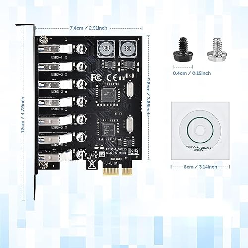 Tobo PCIE USB 3.0 Card 7 Ports PCI Expree to USB Expansion Card Super Speed 5Gbps PCI-e USB3 Hub Controller Adapter for Windows 11/10/8/7/XP/Vista... - Image 5