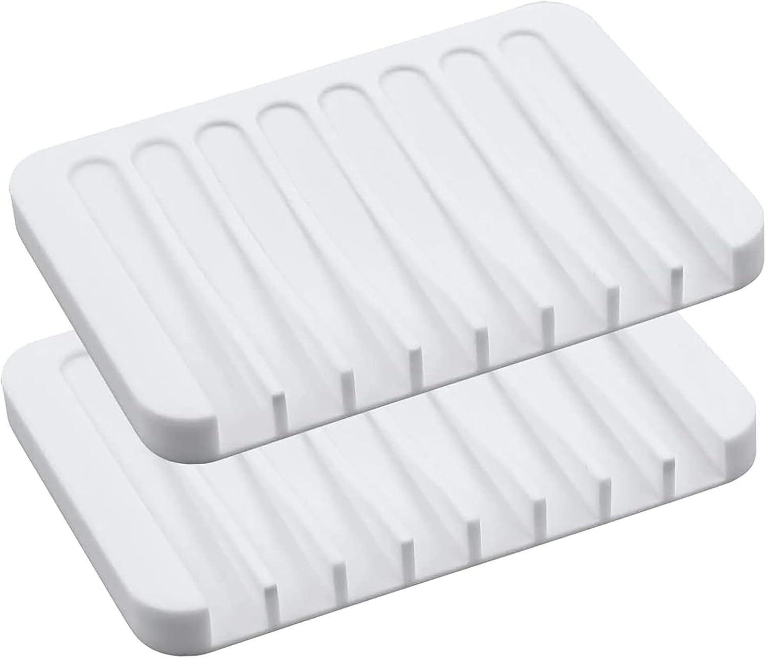 Top-spring Silicone Soap Dish, 2 Pack, Self Draining Waterfall Design Bar Soap Holder, Easy Clean Kitchen Sink Soap Tray for Bathroom, Kitchen, Bath, Razor, Sponges