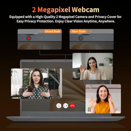 Image of 15.6 Inch Laptop Computer, FHD IPS Display, N95 Processor,200MP Webcam, 8000mAh Battery, Fingerprint Reader, SD Card Reader, USB-C, Thin & Light Notebook for Home & Business (Gray, 12+256GB SSD)