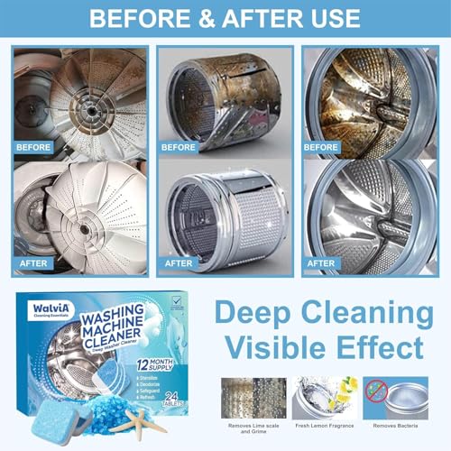 Image of scented 24 Pcs Washing Machine Deep Cleaner Descaler Tablets for All Front and Top Load Machines, with Descaling and Stain-Removing Power
