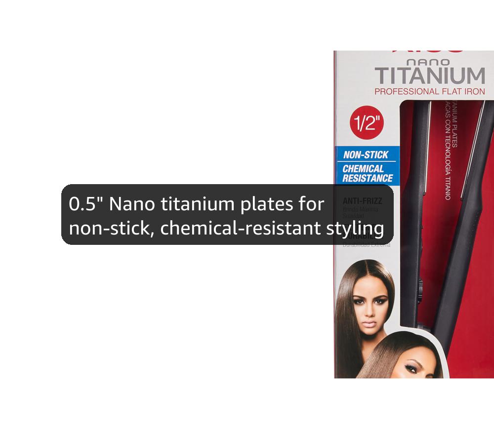 KISS Nano Titanium Professional Flat Iron Hair Straightener & Styling Tool, 0.5" Non-Stick Chemical Resistant Titanium Plates, Variable Temperature Control, Ergonomic Design, Up to 450°F, 0.86 Pounds