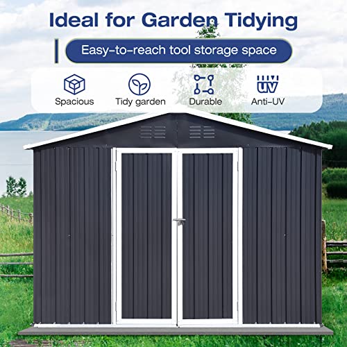 Lyromix 10' × 8' Metal Outdoor Storage Shed With Door & Lock, Waterproof Garden Storage Tool Shed With Base Frame For Backyard Patio, Black #TOP1