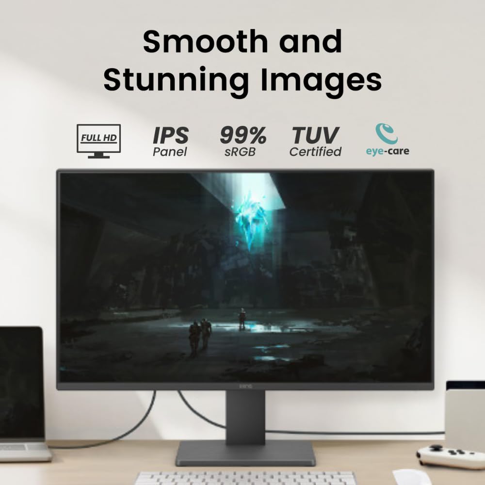 BenQ Monitor Gaming GW2491E 24" 1080p FHD 100Hz IPS Eye-Care, HDMI, porta per display, cornice ultra sottile, certificato TUV, senza sfarfallio, tecnologia Low Blue Light Plus, Eye-CareU(2025 New)