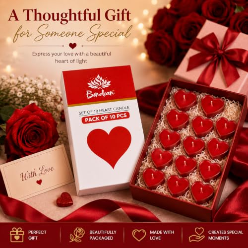 Image of Bindian Candle Heart Shaped Tea Light Candles for Decoration Smokeless Tealight Candles for Valentine Day, Home Decor, Anniversary Decoration Items, Aromatic Candles Set, Candle Light Dinner (10 Pcs)