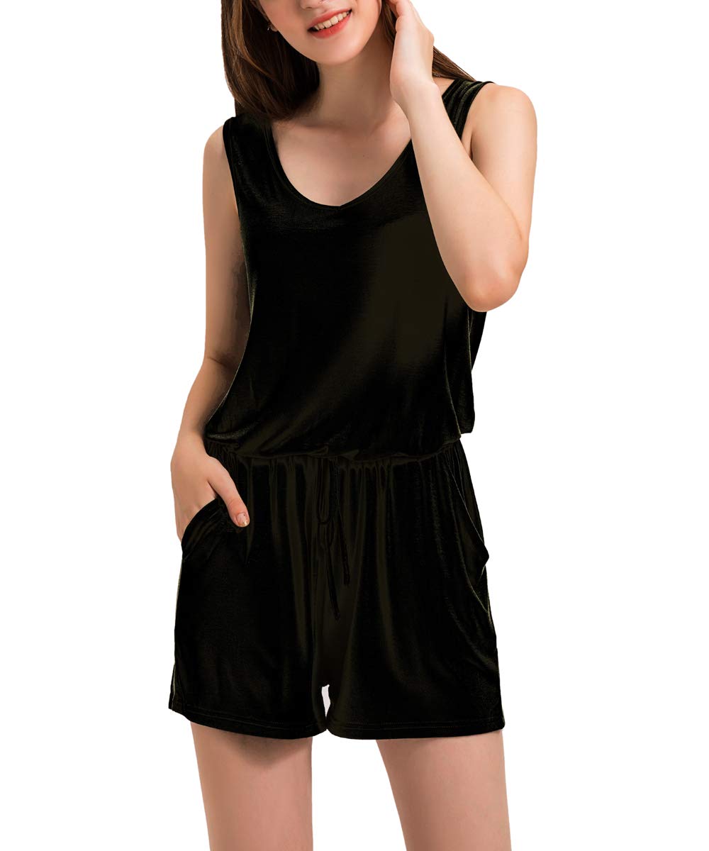 Dreamskull Mono para mujer de verano, corto, sin mangas, elegante, sexy, con bolsillos, cuello en V, playa, informal, informal