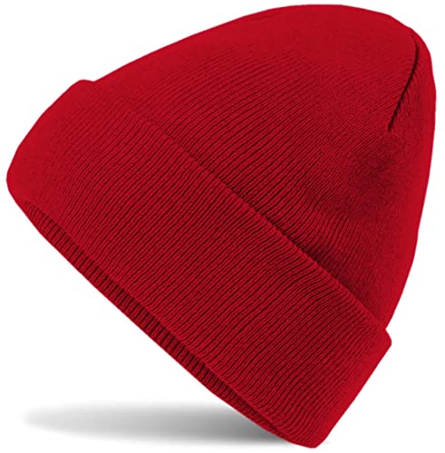 Hatsatar Wintermütze | Damen Beanie Mütze Herren Feinstrick für Frauen Männer Unisex Cuffed Hats Weich & Warm (Classic rot) 30-36