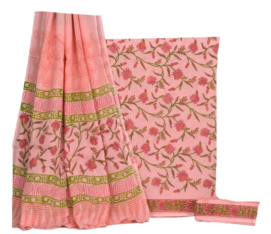 Image of NISHIRE Women's Cotton Jaipuri Hand Block Print Unstitched Suit Material with Cotton Mulmul Dupatta