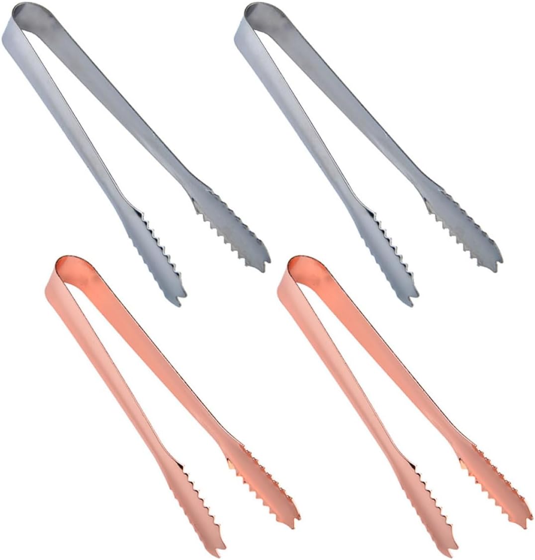 SOLUSTRE Stainless Steel Ice Cube Tongs Sugar Cube Bar Serving Tongs 4pcs Set Kitchen Food Cooking Utensils for Home and Restaurant Use Random Color
