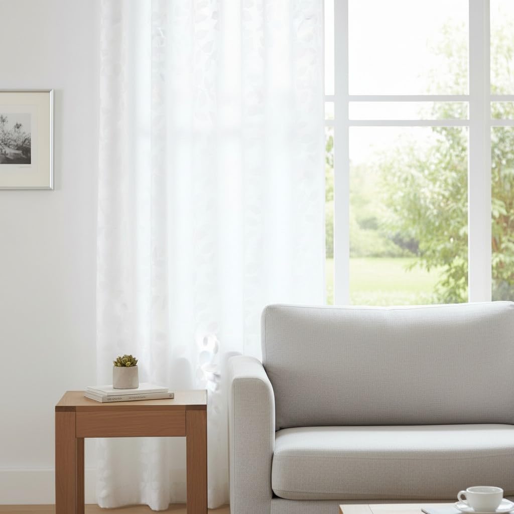 Atout Ciel Net Curtain Leaf Design with Eyelets 140 x 240 cm Ready to Hang Natural