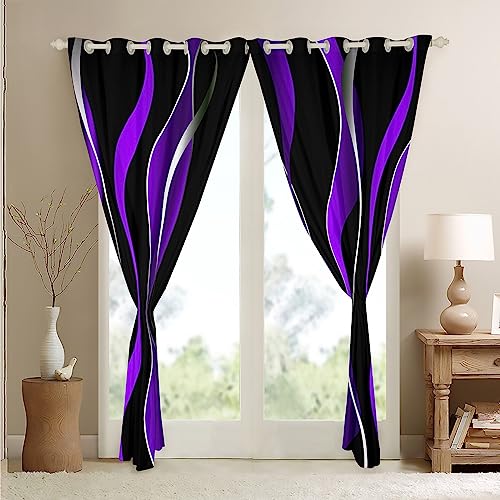 Homemissing Purple Grey and Black Stripe Blackout Curtains(30%-50%) Geometric Ombre Window Curtains Kids toddler Swirl Lines Window Dreapes Pastel Gradient Stripes Window Treatments W46*L72 - Image 4